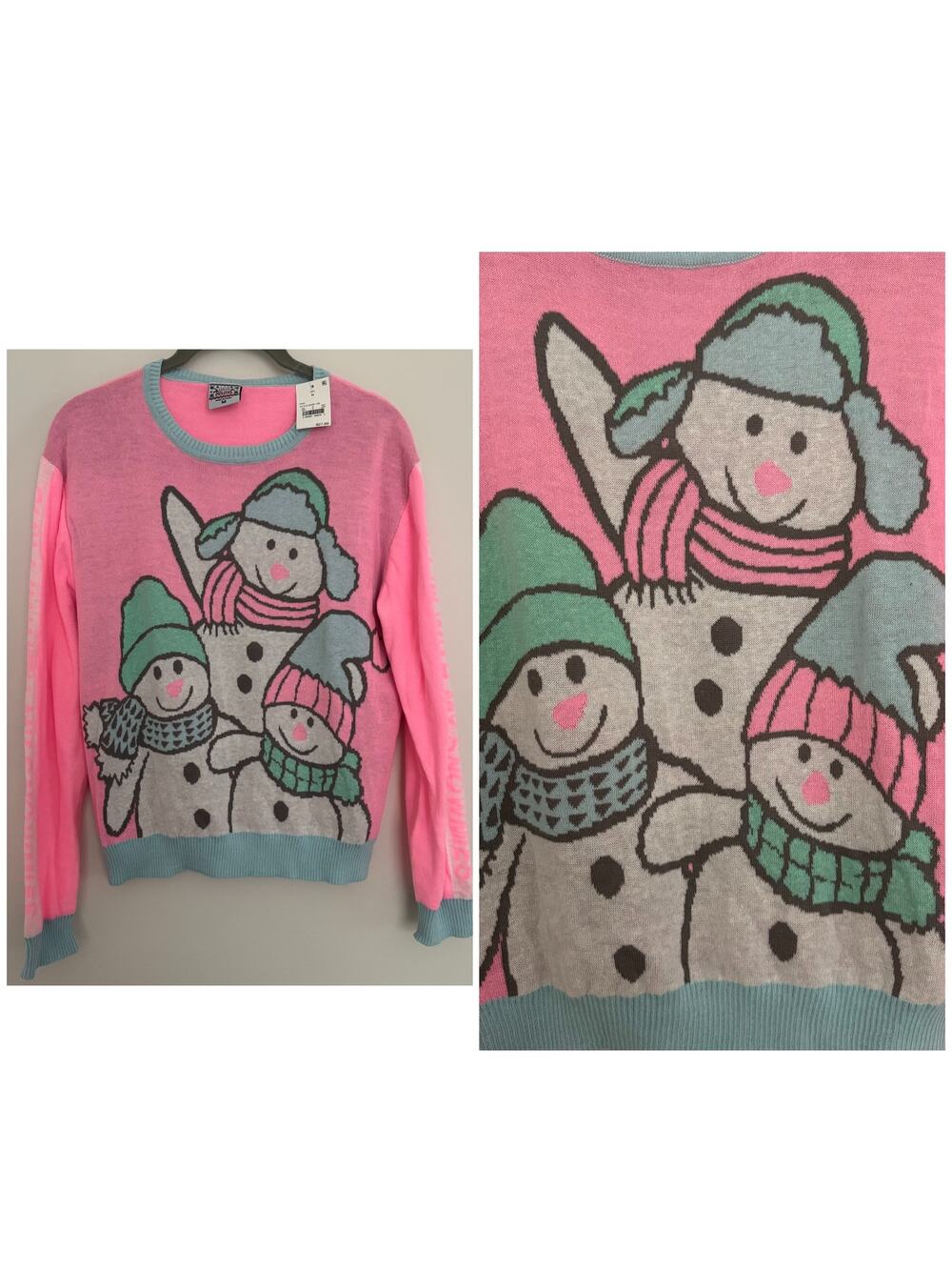 Well Worn Holiday Christmas Sweater, 'Chillin With My Snowmies' in Pink